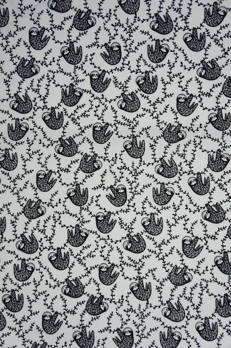 Black and White Sloths By Dear Stella Quilting Cotton Fabric, Small Print Sloths, ST-WG1985WHITE, ABC Menagerie by Wee Gallery Collection image 3