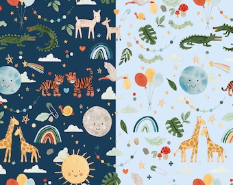 Baby Boy Animal Premium Flannel Fabric by Riley Blake on Blue Noah's Ark Nursery Flannel Fabric, Giraffes Elephants Tigers and Alligators