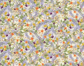 Spring Floral Fabric, Floral Spray Cream Locally Grown by Beth Albert Quilting Cotton Fabric by 3 Wishes Fabric