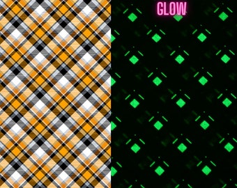Plaid Glow in the Dark Fabric, Halloween Plaid Glow Fabric, Bias Plaid Glow by Henry Glass Quilting Cotton Fabric, Black Hat Society 321G-39