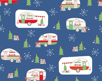 Christmas Campers on Denim Blue by Riley Blake Christmas Adventure Collection Quilting Cotton Fabric SC10730-DENIM