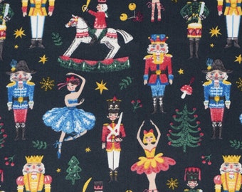 Navy Nutcracker Dance Fabric, Nutcracker Dance on Dark Navy by Singer Novelty Cotton Fabricc, Christmas Ballet, Nutcracker Ballet Fabric