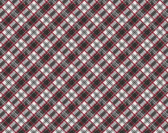 Bias Plaid Fabric, Gunmetal Tartan Plaid Woodland Magic Jessica Flick for Benartex Kanvas Studio Quilting Cotton Fabric, 13372-14B