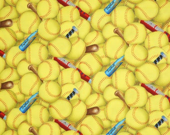 Softball Bats Sports Fabric Girl Softball Team Fabric Bat and Ball Elizabeth Studio Apparel Quilting Cotton Fabric