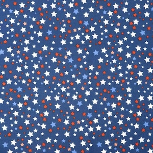 Patriotic Stars Fabric, Solid Red White and Blue Stars on Navy by Singer Patriotic Novelty Cotton Fabric, Patriotic Fabric