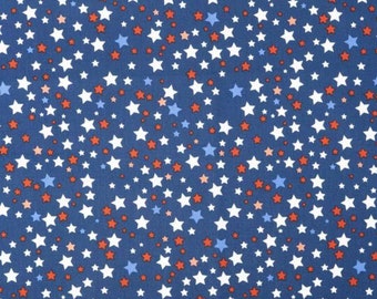 Patriotic Stars Fabric, Solid Red White and Blue Stars on Navy by Singer Patriotic Novelty Cotton Fabric, Patriotic Fabric