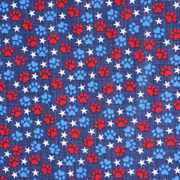 Patriotic Dog and Cat Paw Prints Independence Day 4th of July Novelty Cotton Fabric