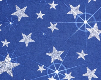 Patriotic White Shining Stars on Blue Novelty Cotton Fabric