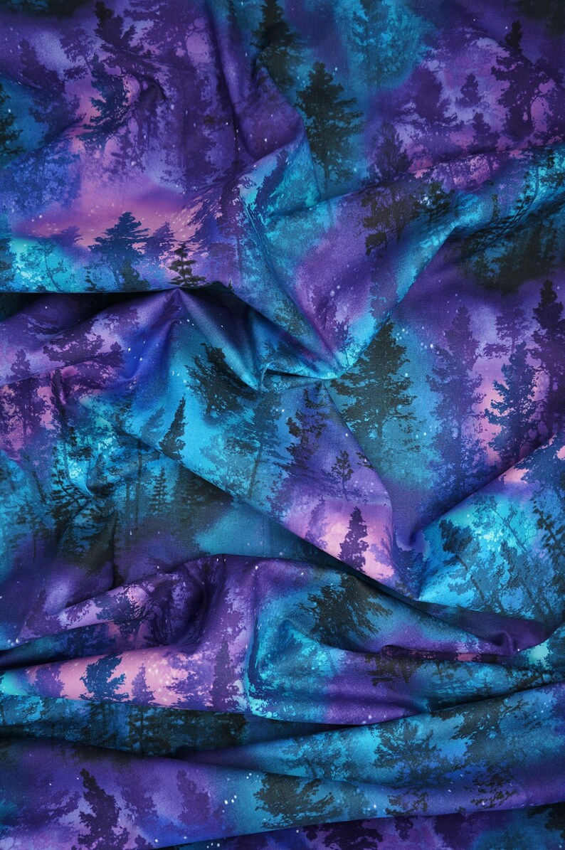 Northern Lights Fabric, Aurora Trees by Timeless Treasures Quilting ...