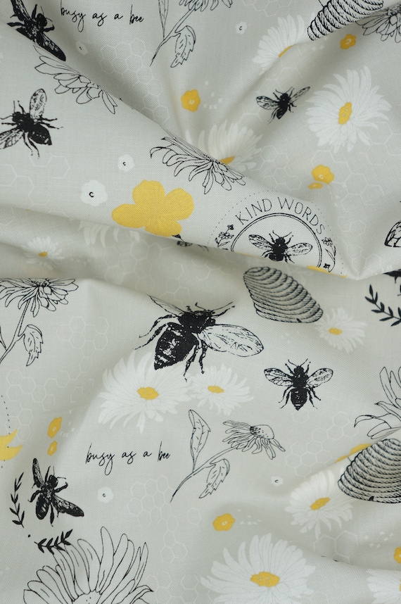 Honey Bee Fabric, Riley Blake Quilting Cotton Fabric, Bee Kind, Busy as a Bee  Fabric, Queen Bee Fabric, Bee Hive Fabric, Floral Bee Fabric 