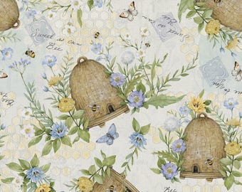 Bee Fabric, Sweet As Can Bee Tossed Hives by Susan Winget for Springs Creative Novelty Cotton Fabric