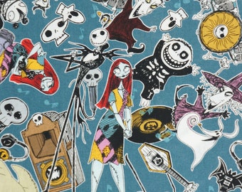 Sally and Jack Packed Characters Disney Nightmare Before Christmas Licensed Disney Novelty Cotton Fabric, Fear Fest