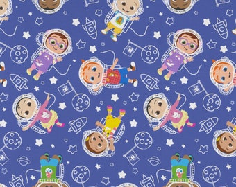 Cocomelon Fabric, Cocomelon in Space Licensed Novelty Cotton Fabric, JJ Fabric, Cody, Cece, Bella, Nico and Nina Cocomelon