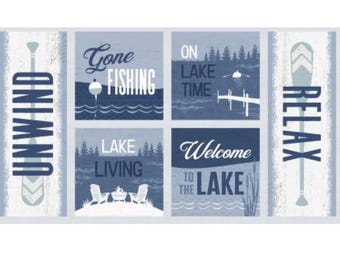 Lake Life Panel by PDR Lake Retreat Collection for Wilmington Prints Fabrics Quilting Cotton Fabric, 24.5"x43" Panel, 59032-414
