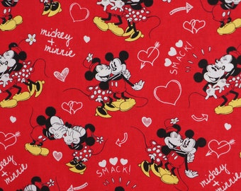 Love Mickey and Minnie, Valentine's Day, Disney Mickey Mouse Valentine Smack Licensed by Springs Creative Quilt Cotton Fabric CP72721