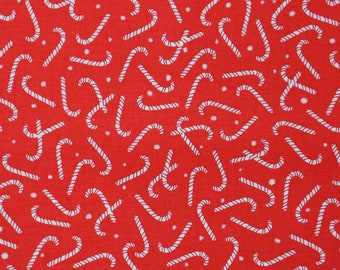 Christmas Candy Cane Fabric, Red Candycanes by Timeless Treasures Quilting Cotton Fabric