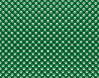 Christmas Gingham Fabric, Snowflake Gingham on Green by Lewis and Irene Quilting Cotton Fabric C117.3