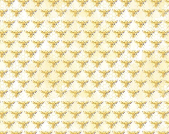Honey Bee Fabric, Bee Happy from the Welcome to our Hive Collection by Camelot Quilting Cotton Fabric, Yellow Napoleonic Bee Fabric