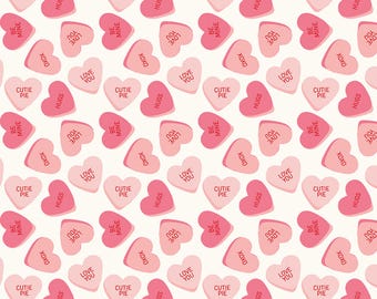 Candy Hearts Fabric, Sweetheart Main on Cream by My Mind's Eye for Riley Blake Valentine's Day Quilting Cotton Fabric C15500-CREAM