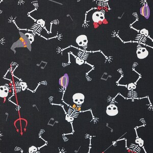 Dancing Halloween Skeletons Novelty Cotton Fabric by Fabric Traditions, Skeletons in Halloween Costumes image 2