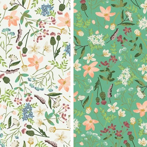 Wildflower Fabric, Wildwood Wander Main Cream or Green Riley Blake Quilting Cotton Fabric, Thistle Fabric