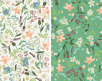 Wildflower Fabric, Wildwood Wander Main Cream or Green Riley Blake Quilting Cotton Fabric, Thistle Fabric