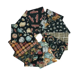 Bee and Pumpkin Fat Quarter Bundle, Late Summer Harvest Collection by Lily Ford for Blank Quilting Cotton Fabric, 11 pieces
