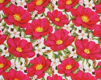 Spring Floral Fabric, Pink Floral Fabric, Pink Flowers on White by Singer Quilting Cotton Fabric, Pink Poppy Fabric, Pink Poppies