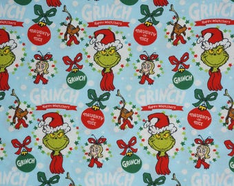 The Grinch Holiday Ornaments on Blue Dr. Seuss How the Grinch Stole Christmas Licensed Quilting Cotton Fabric, Robert Kaufman ADE-20278-223