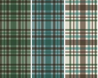 Plaid Fabric, Let's Get Lost in the Woods Plaid on Green, Teal or Cream by Tara Reed Riley Blake Designs Quilting Cotton Fabric C15123