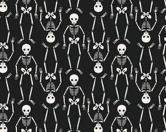 Skeleton Fabric, Harvest Moon Skeletons on Black by Dear Stella Quilting Cotton Fabric, STELLA-D2817