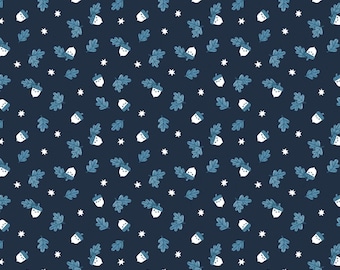 Acorn Fabric, Happy Acorns Twilight Creatures on Indigo by Natàlia Juan Abelló for Riley Blake Quilting Cotton Fabric, C15365-INDIGO