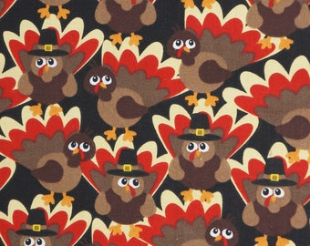 Packed Turkeys Thanksgiving Novelty Cotton Fabric, Pilgrim Turkeys