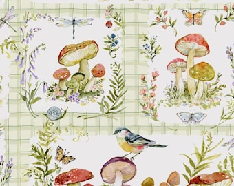 Mushroom Fabric, Mushrooms Patch by Susan Winget for Springs Creative Novelty Cotton Fabric 81447-G55028