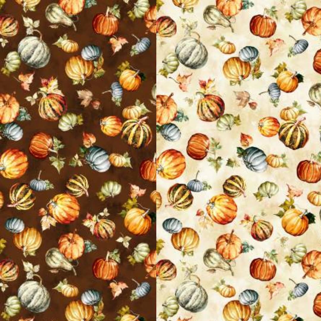 Fall Pumpkin Fabric, Pumpkin Field on Brown or Cream by Michael Miller ...