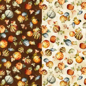 Fall Pumpkin Fabric, Pumpkin Field on Brown or Cream by Michael Miller Quilting Cotton Fabric, Thanksgiving Fabric, Autumn Fabric