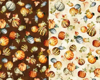 Fall Pumpkin Fabric, Pumpkin Field on Brown or Cream by Michael Miller Quilting Cotton Fabric, Thanksgiving Fabric, Autumn Fabric