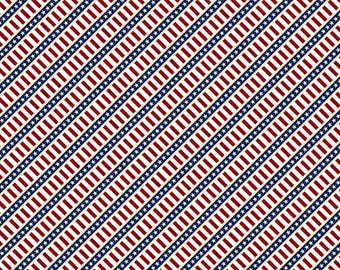 Patriotic Fabric, Patriotic Diagonal Stripe on Cream by Windham Quilting Cotton Fabric, Bias Stripe Fabric, Hearts Anthem 84478-243