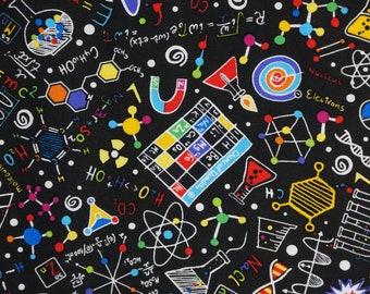 Math and Science on Black by Timeless Treasures Quilting Cotton Fabric, Chemistry Fabric, Math Fabric, Smart Fabric