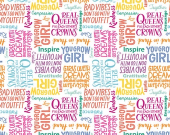 Female Empowerment Self Love Hand in Hand Words by Riley Blake Quilting Novelty Cotton Fabric C10661-MULTI