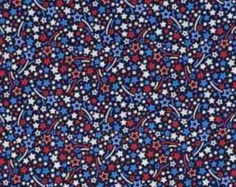 Patriotic Stars Fabric, Packed Red White and Blue Stars on Dark Blue Patriotc Novelty Cotton Fabric, Patriotic Fabric