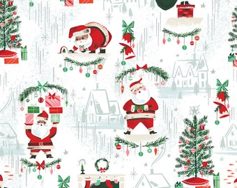 Santa Claus Fabric, Main White Sparkle from the Twas Collection by Jill Howarth for Riley Blake Quilting Cotton Fabric, Santa Fabric