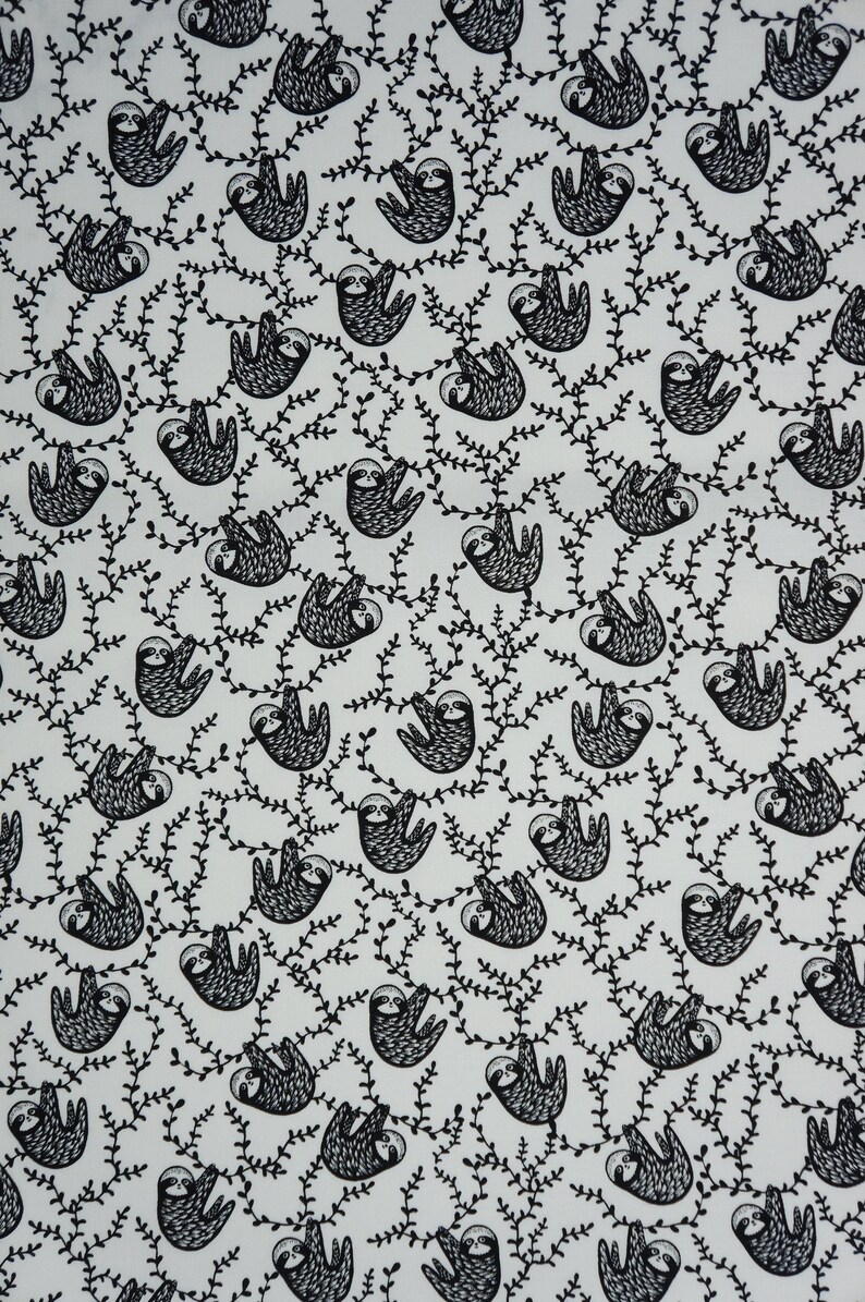 Black and White Sloths By Dear Stella Quilting Cotton Fabric, Small Print Sloths, ST-WG1985WHITE, ABC Menagerie by Wee Gallery Collection immagine 3
