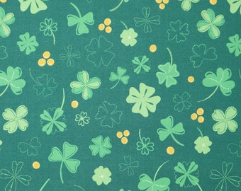 St Patrick's Day Shamrocks and Coins, Green Clover from Luck of the Gnomes Collection by Paintbrush Studio Quilting Cotton Fabric 120-22464