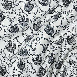 Black and White Sloths By Dear Stella Quilting Cotton Fabric, Small Print Sloths, ST-WG1985WHITE, ABC Menagerie by Wee Gallery Collection image 5