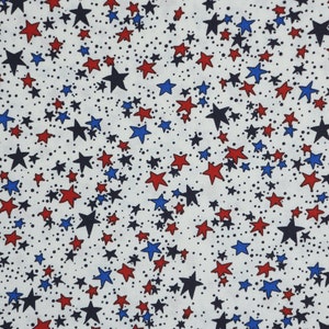 Patriotic Red White and Blue Stars on White Independence Day 4th of July Novelty Cotton Fabric