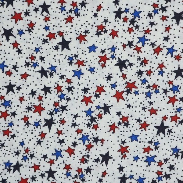 Patriotic Red White and Blue Stars on White Independence Day 4th of July Novelty Cotton Fabric