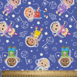 Cocomelon Fabric, Cocomelon in Space Licensed Novelty Cotton Fabric, JJ Fabric, Cody, Cece, Bella, Nico and Nina Cocomelon image 2