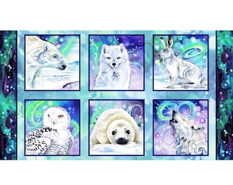 Arctic Animals Panel Fabric, Amethyst Blocks 24"x43" by Katy Lipscomb for Studio E Quilting Cotton Panel Fabric, Tales of the Tundra