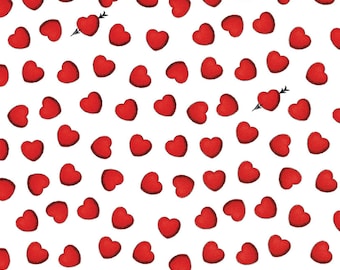 Valentine Heart Fabric, Heart Toss on White by J. Wecker Frisch for Riley Blake Quilting Cotton Fabric, All My Heart Collection